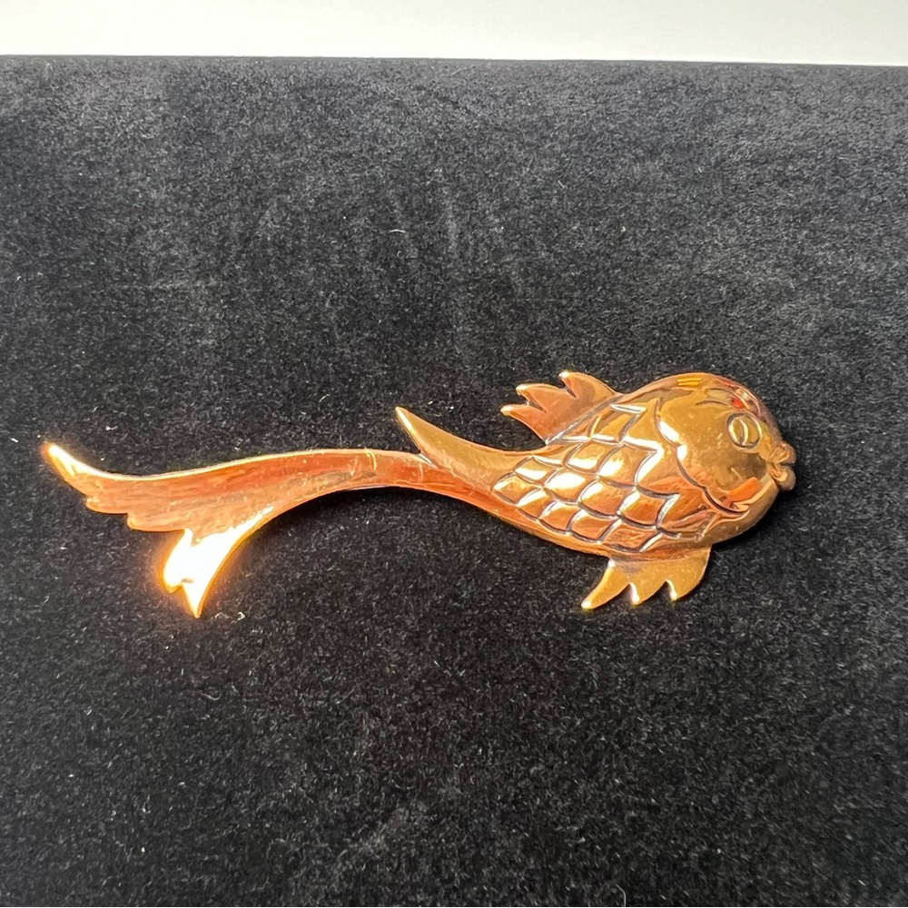 Copper Goldfish Brooch Pin View 2